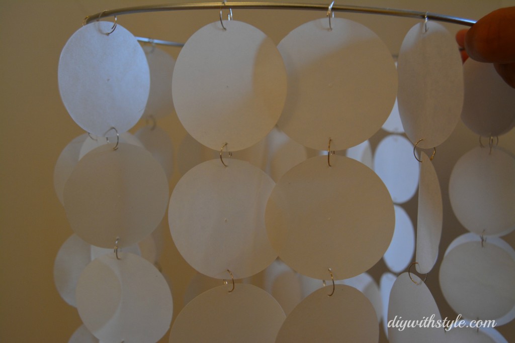 DIY Faux Capiz chandelier - attach