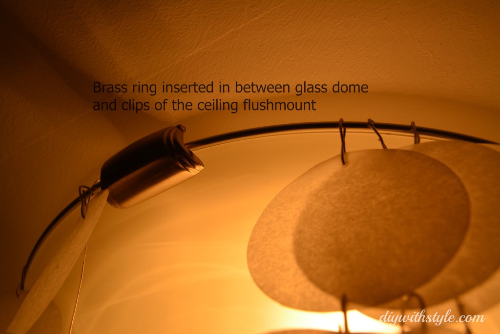 DIY Faux Capiz light - place large ring into flushmount clips