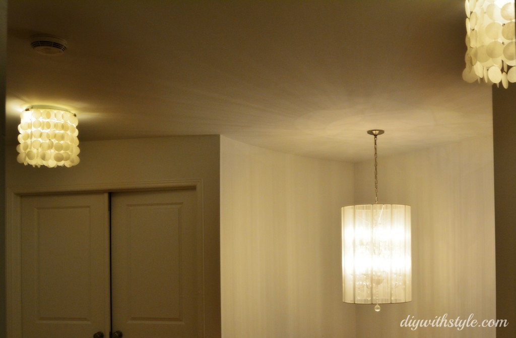 DIY flushmount faux capiz shell chandelier of wax paper